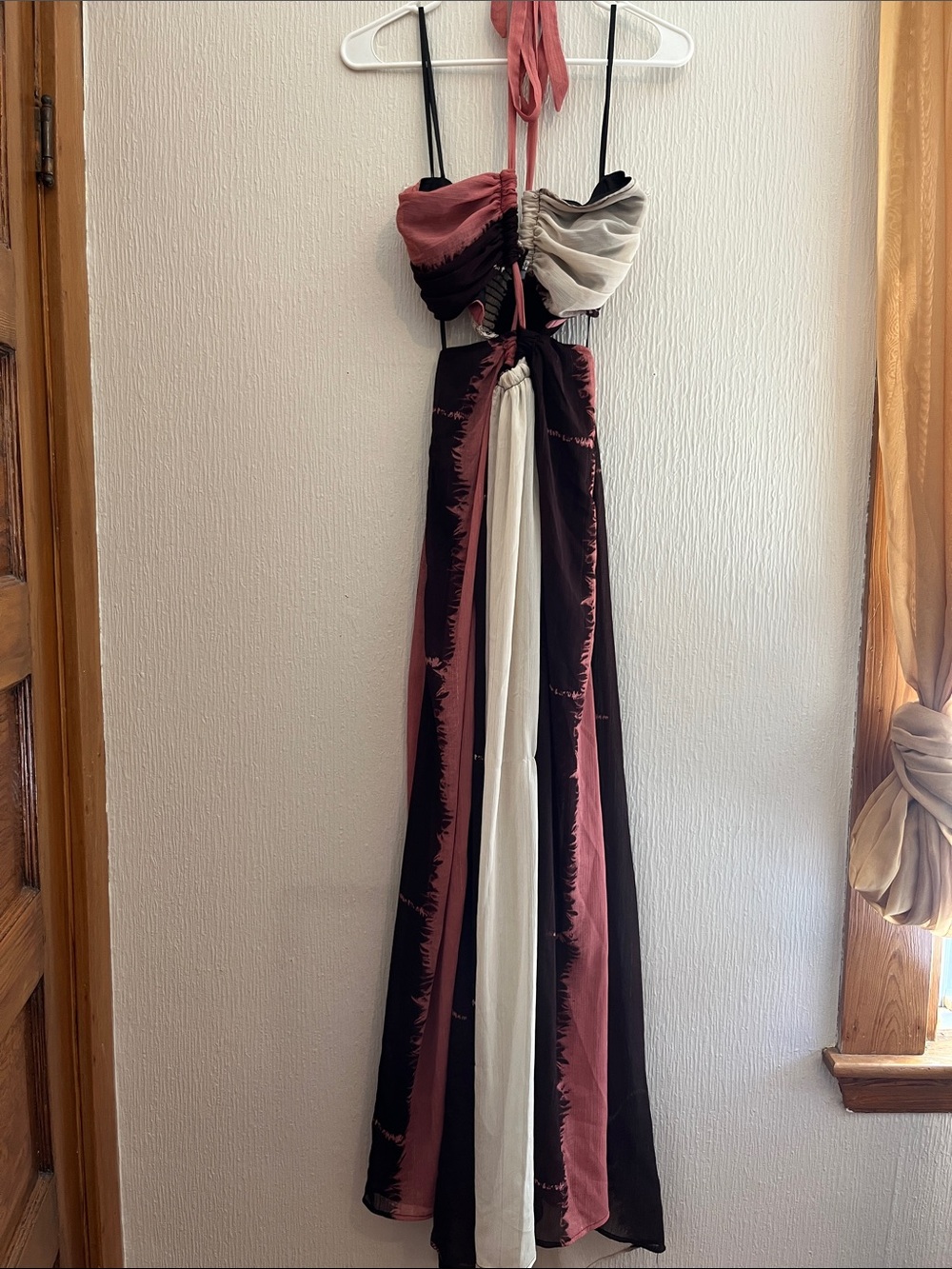 Halter Maxi Dress - Dusty Rose, Black & Cream